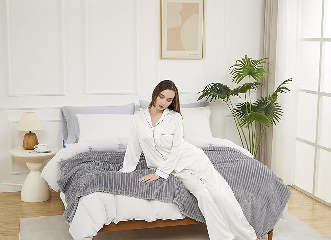 KMUSET Fluffy Blanket Throw - Single-Layer Lightweight & Warm, All-Season Home Decor,Home Decor,Cozy Blankets and Throws,Light Grey, 60"x80"