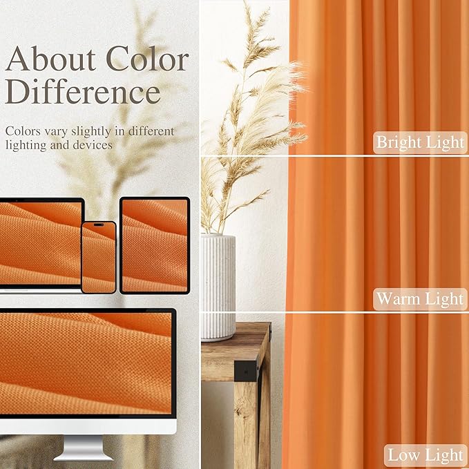 Nanspring Orange Linen Curtains for Bedroom Back Tab Light Filtering Privacy Sheer Curtains Modern Farmhouse Decor Linen Blend Textured Gauze Curtain for Living Room 2 Panels Set 52x72