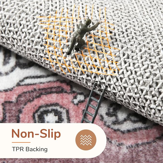 OPPODREAM Soft Area Rugs 4x6, Low-Pile Washable Rugs 4x6 with Non Slip Backing, Faux Cashmere 4 x 6 Throw Carpet, Pink & Cream