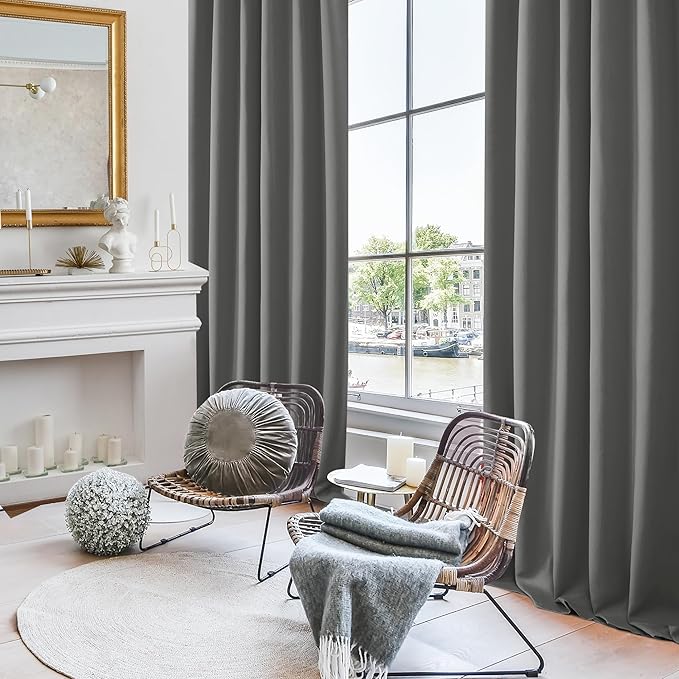 Deconovo Back Tab and Rod Pocket Curtains Blackout Shades Room Darkening Blinds Thermal Insulated Curtains for French Door 52Wx95L Inch Light Grey Set of 2
