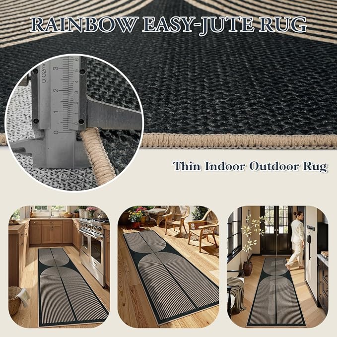 Lahome Enfys Modern Rainbow Kitchen Runner Rug, 2x8 Easy Jute Rug Runners for Hallways Entry Farmhouse Indoor Outdoor Carpet, Contemporary Washable Non Slip Runner for Laundry Room Porch