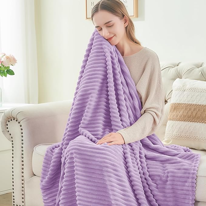 BEDELITE Fleece Blanket Twin Size – 3D Ribbed Jacquard Soft and Warm Decorative Fuzzy Blankets – Cozy, Fluffy, Plush Lightweight Throw Blankets for Couch, Bed, Sofa(Lavender, 60x80 inches)