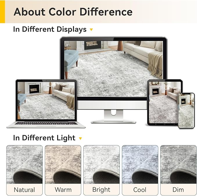 Washable Area Rugs 2'x6' Non-Slip Modern Abstract Soft for Living Room Entryway Bedroom Nursery, Print Pattern, Gray White Grey