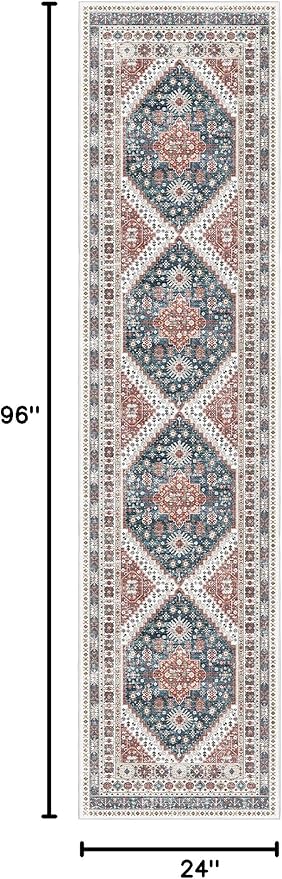 Madane Runner Rug 2x8, Washable Hallway Runner Rugs, Non-Slip Low-Pile Soft Kitchen Rug Runner Laundry Room Rug, Vintage Throw Entry Foyer Mat for Entrance Living Room (Navy Blue, 2 x 8)