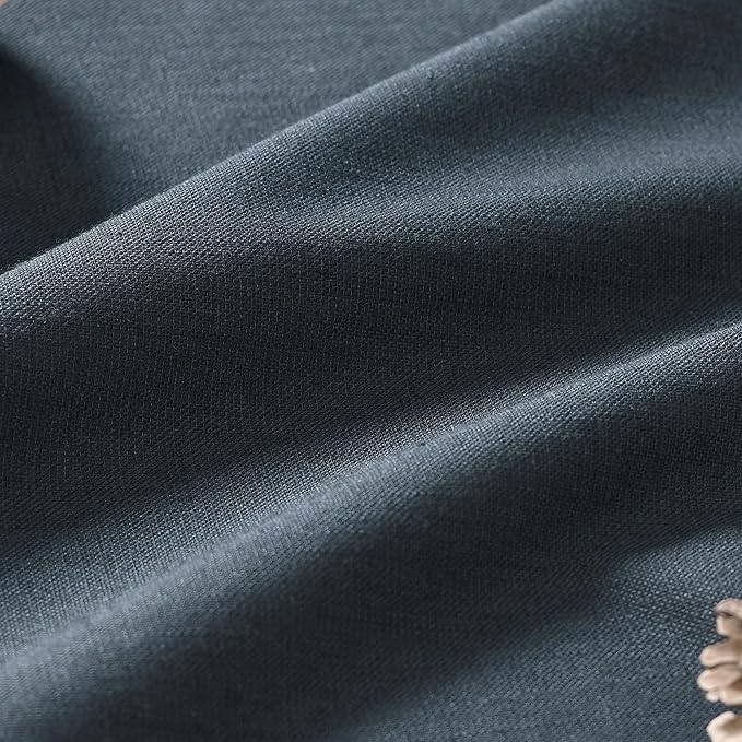 Guken Vintage Blue 100% Blackout Linen Curtains 72 Inch Length 2 Panels Set for Living Room Bedroom Back Tab/Rod Pocket Thermal Insulated Black Out Drapes Room Darkening Window Curtains