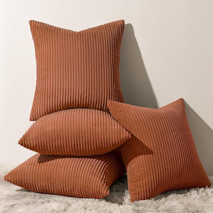 Topfinel Decorative Terracotta Throw Pillow Covers Cushion Cases, Set of 4 Soft Velvet Modern Double-Sided Designs, Rustic Fall Home Decor, Pillow Inserts Not Included 26x26 inch