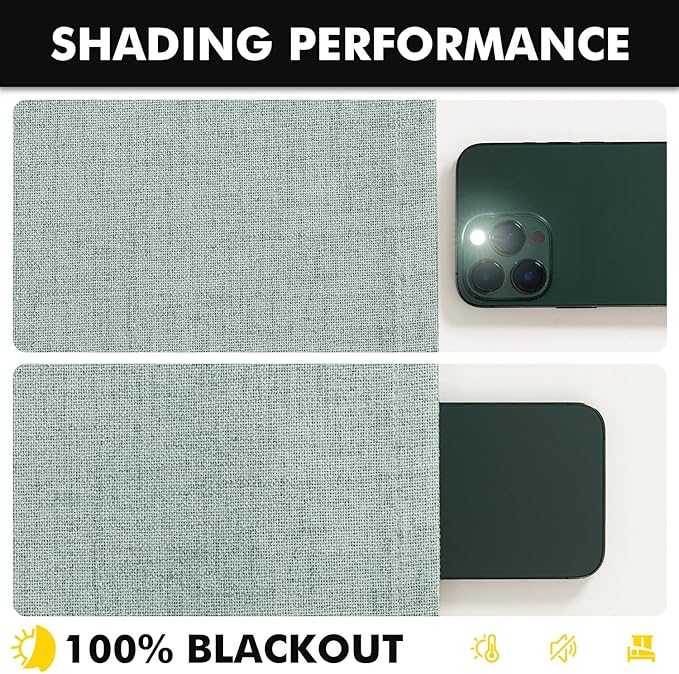 MIULEE 100% Blackout Linen Curtains for Bedroom, Seafoam Green Solid Luxury Decor Thermal Insulation Room Darkening Drapes for Living Room Nursery Back Tab Rod Pocket 42 x 90 Inches, 2 Panels