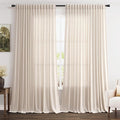 Beige Large Window Curtains Light Filtering Semi Sheer Privacy Linen Textured Curtain for Patio Sliding Glass Door Extra Wide Rustic Farmhouse Drapes for Living Room Bedroom Sunroom 100x90 Inch