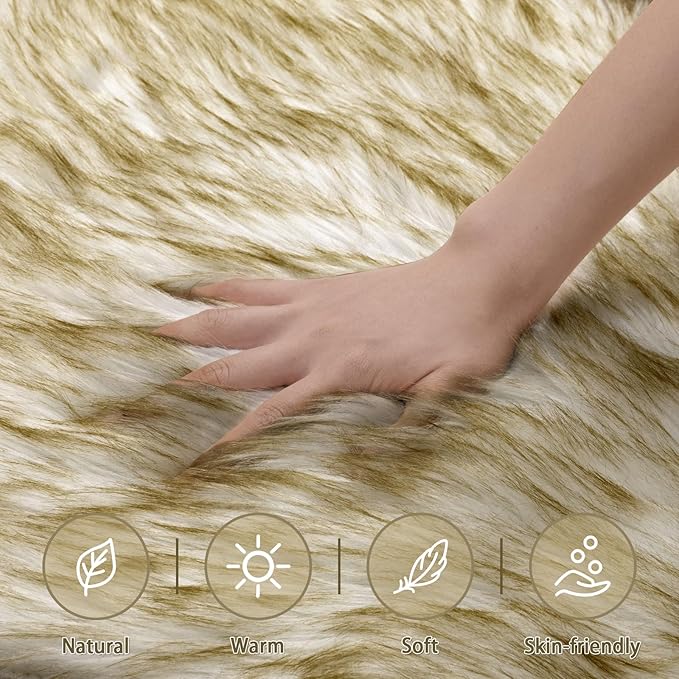 Ciicool Faux Sheepskin Rugs Soft Faux Fur Rug White Gradient Dark Green Fluffy Chair Couch Cover Fuzzy Carpet for Bedroom Floor Sofa Living Room 2x3 Feet