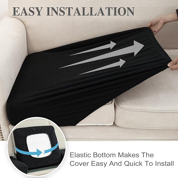 Couch Cushion Cover Chaise Lounge Cover Washable Separate Seat Chaise Couch Cover Stretch Sectional Sofa Slipcover(1 Piece for Chaise or Sofa 3-Seater, Black)
