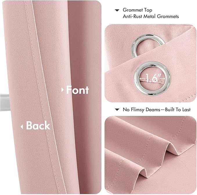 MIULEE Baby Pink Blackout Curtains for Girls Bedroom 84 Inches Long 2 Panels, Thermal Insulated Room Darkening Drapes for Nursery Living Room, Solid Grommet Top Noise Reducing Curtains W40 x L84 Inch