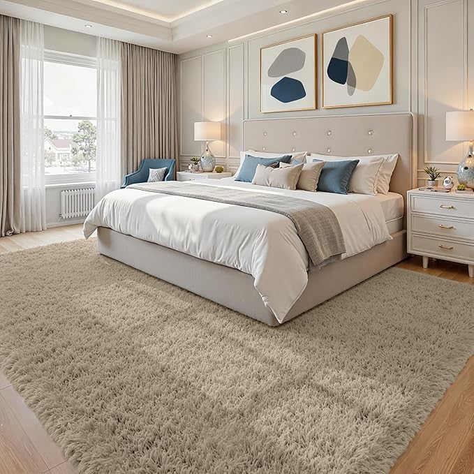 8x10 Area Rugs for Living Room Rug: Soft Fluffy Shag Gray Camel Rugs for Bedroom, Non-Slip Large Fuzzy Plush Rug Indoor Floor Carpet for Nursery Kids Boys Girl Room, Dorms, Playroom, Modern Home Decor