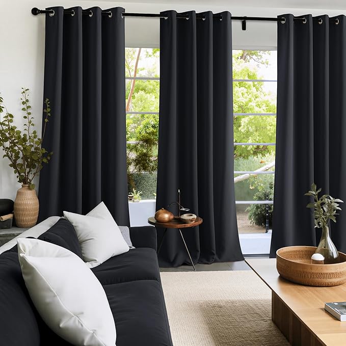 NICETOWN Room Darkening Draperies Curtains Panels, 2 Panels Black W52 x L63