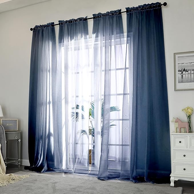 Chyhomenyc Sheer Curtains Extra Long 96 inch 2 PCS- Casual Style Airy & Breathable with Amount Light Sheer Panels for Patio/Glass Door (1 Pair Set=Total 84 inches Wide, Each W42 x L96, Navy Blue)