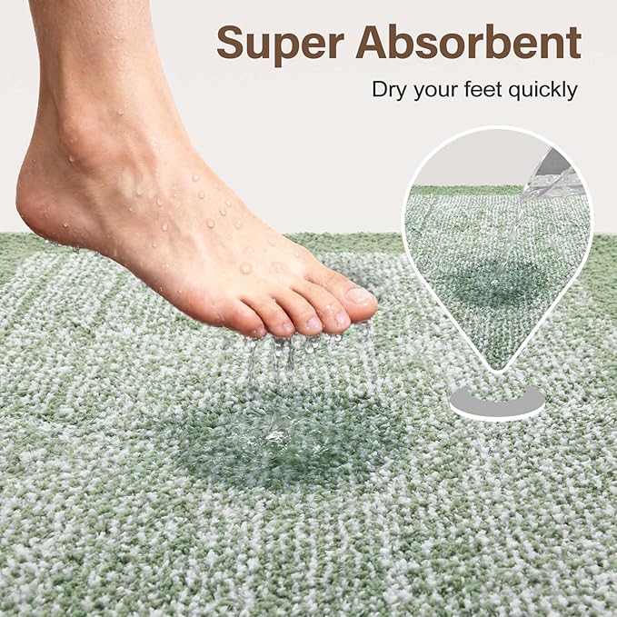 Bathroom Rugs 30x20 Non Slip Washable, Green Bath Mat for Bathroom Floor Tub, Soft Absorbent Quick Dry Mats for Shower, Bathtub,Home Decor