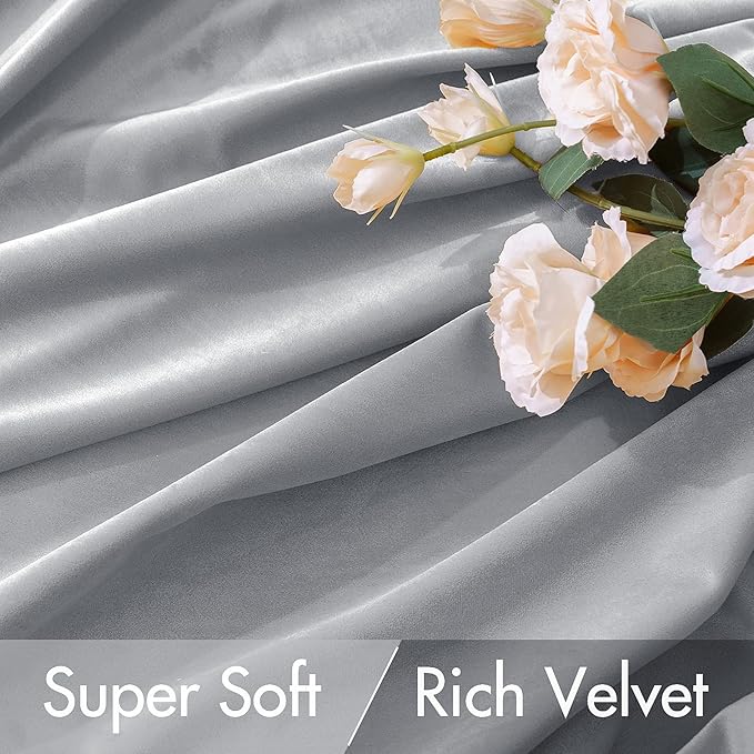 MIULEE Greyish White Velvet Curtains 96 inches 2 Panels - Luxury Blackout Curtains for Bedroom Living Room Thermal Insulated Super Soft Window Drapes Rod Pocket & Back Tab, W52 x L96 inches