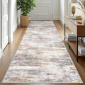 KOZYFLY 3x10 Ft Rug Modern Ombre Runner Rug for Hallway, Washable Kitchen Rugs Non-Slip Soft Striped Entryway Rug, Print Multi Grey/Orange Abstract Carpet for Laundry Nursery