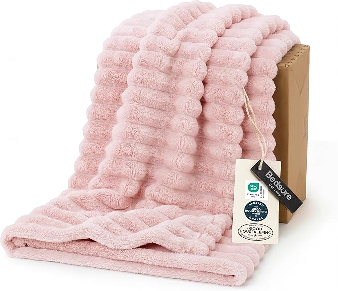 Bedsure GentleSoft Pink Throw Blanket for Couch - Cozy Soft Blankets Gifts for Women, Spring Cute Small Fleece Throws for Girls, Pink Decor for Home Room, Crystal Pink, 50x60 Inches