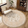 GarveeHome Pinkish Brown Botanical Grove 5ft Round Rug, Small Circle Vintage Cottagecore Soft Low-Pile Non-Slip Washable Rugs for Living Room Bedroom Nursery Kitchen Retro Carpet