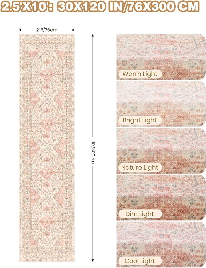 Kitchen Runner Rug Non Slip Washable 2.5x10, Soft Ultra-Thin Entryway Rug Runners for Hallways, Carpet Runner for Living Room,Kitchen, Laundry, Bathroom(Pink,2.5'x10')