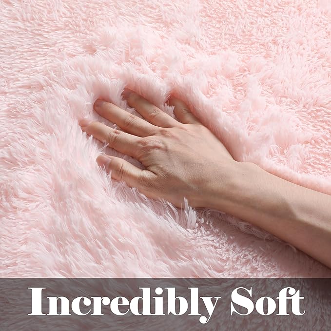 ONASAR Pink Runner Rugs for Bedroom Living Room, 2x6 Bedside Hallway Fluffy Area Rug, Ultra Soft Plush Furry Faux Fur Non Slip Floor Carpet for Nursery Kids Dorm Closet Home Decor Aesthetic