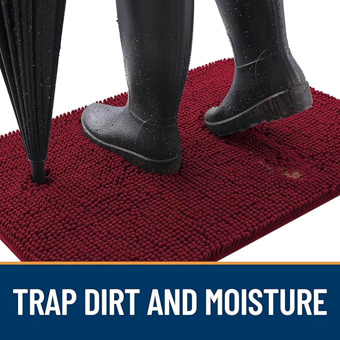 OLANLY Dog Door Mat for Muddy Paws 50x30, Absorbs Moisture and Dirt, Absorbent Non-Slip Washable Doormat, Quick Dry Chenille Mud Mat for Dogs, Entry Indoor Entryway Carpet for Inside Floor, Burgundy