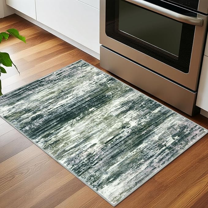 KOZYFLY Small Area Rug 2x3 Rug Entryway Rugs Modern Abstract Indoor Non-Slip Machine Washable Rug Green Yellow, Dining Room Rug with Soft Low Pile for Living Room Bath Office Small Carpet Floor Mats
