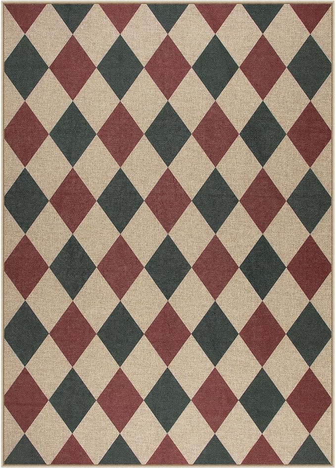 Lahome Christmas Rug, 5x7 Christmas Decor Rugs for Living Dining Room Non Shedding Washable Carpet, Checkered Red and Green Non Slip Stain Resistant Indoor Carpet for Patio Office Xmas Holiday Decor