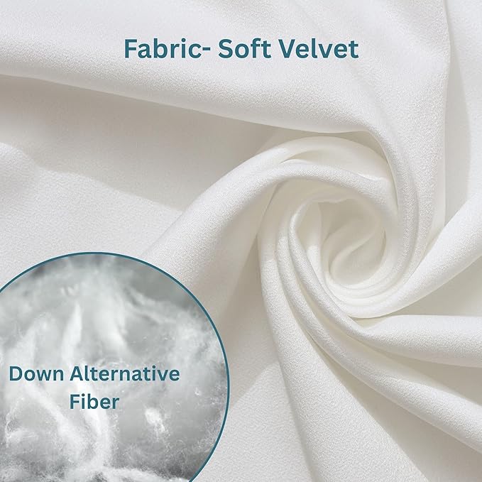 LANE LINEN Synthetic Down Filled Velvet Throw Pillow Inserts Pack of 2 White - 18 x 18 Inches Cushion Inserts for Couch, Bed & Living Room Décor - Indoor Decorative Pillows Made in Canada