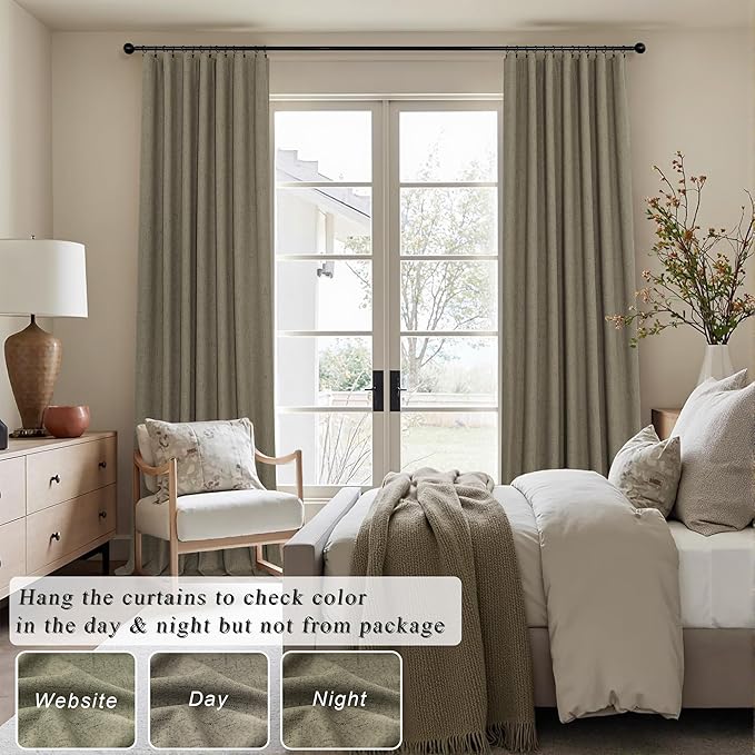 Living Room Darkening Curtains 63 Inches Long Small Bay Window Blackout Soundproof Dining Room Curtains Rustic Farmhouse Linen Dark Taupe Curtain 63 Inch Length 2 Panels Back Tab Pocket Pleated Drapes