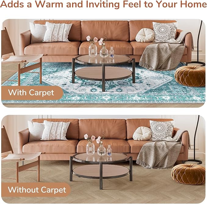 OPPODREAM Soft 6x9 Area Rugs, Washable Rug 6x9 with Non Slip Backing, Faux Cashmere Low-Pile 6 x 9 Carpet, Teal & Turquoise & Cream