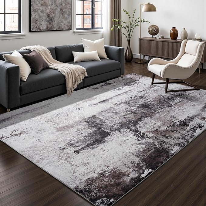 Toneed Abstract Area Rug Modern Washable Rug Soft Non Slip Rug Low Pile for Bedroom Living Room Dining Room Coffee Brown 5x8 Feet