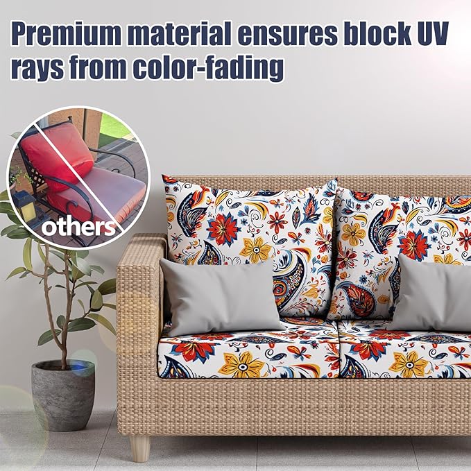 8Pcs Stretch Patio Cushion Covers, Outdoor Couch & Sofa Replacement Slipcovers for Patio Furniture Cushion Covers, Washable Reusable Furniture Protector