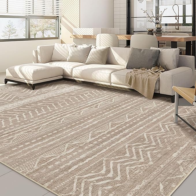 Nakagishi 9x13 Area Rugs Living Room: Washable Boho Large Neutral Soft Farmhouse Area Rugs Stain Resistant Modern Non-Slip Indoor Floor Carpet for Bedroom Nursery Kids Playroom Office-Dark Brown