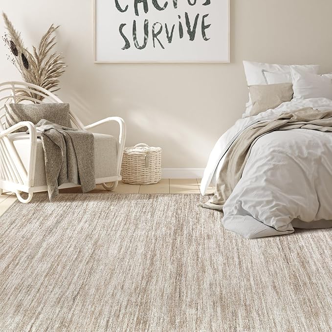Nakagishi 5X7 Area Rugs Living Room: Washable Large Vintage Rug Neutral Non-Slip Soft Stain Resistant Indoor Carpet for Bedroom Nursery Dining Room Office Playroom - Brown-01