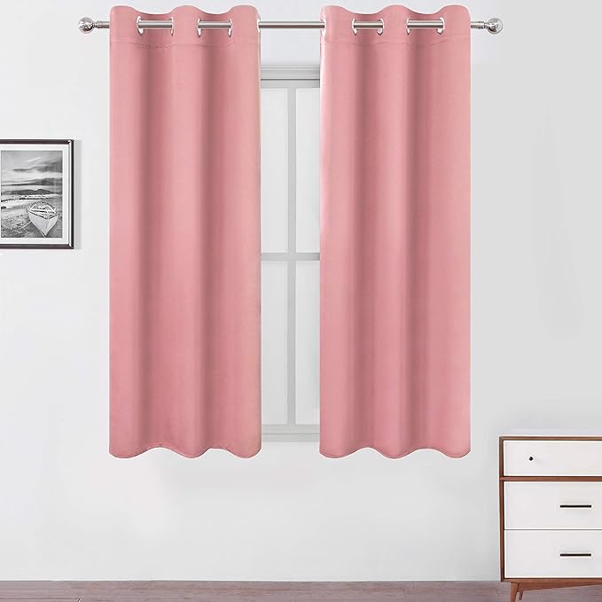 LEMOMO Pink Thermal Blackout Curtains/38 x 63 Inch/Set of 2 Panels Room Darkening Curtains for Bedroom