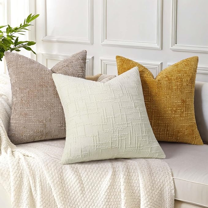 decorUhome Oatmeal Chenille Euro Sham Throw Pillow Covers 26x26 Set of 2 Textured Soft Cozy Slubby Couch Pillow Covers Modern Farmhouse Boho Decorative Pillow Cases for Bed Sofa Living Room