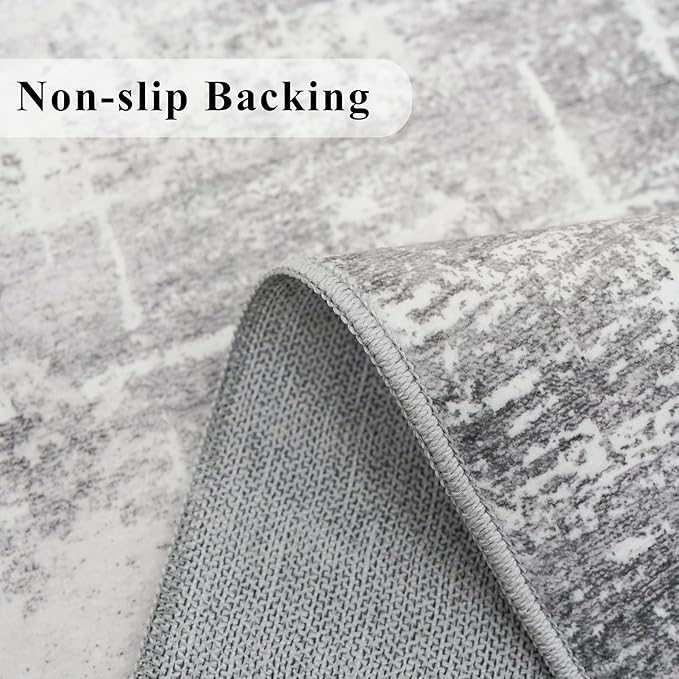 Washable 2x10 Kitchen Runner Rug: Abstract Farmhouse Bathroom Entryway Rug Soft Stain-Resistant Hallway Floor Mat Non-Slip Indoor Non-Shedding Carpet for Nursery Living Room Bedroom (2x10,Light/Grey)
