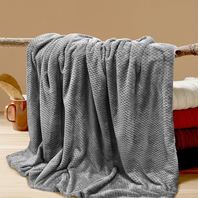 4 Pack Fleece Throw Blankets 50x60 Inches - Oeko-Tex Certified 100, 270 GSM Ultra Soft Plush for Bed, Couch and Cozy Gifts. 3D Waffle Texture, No Shedding No Pilling All Season (Dark Gray)