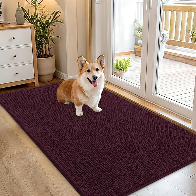 OLANLY Dog Door Mat for Muddy Paws 70x32, Absorbs Moisture and Dirt, Absorbent Non-Slip Washable Doormat, Quick Dry Chenille Mud Mat for Dogs, Entry Indoor Entryway Carpet for Inside Floor, Russet