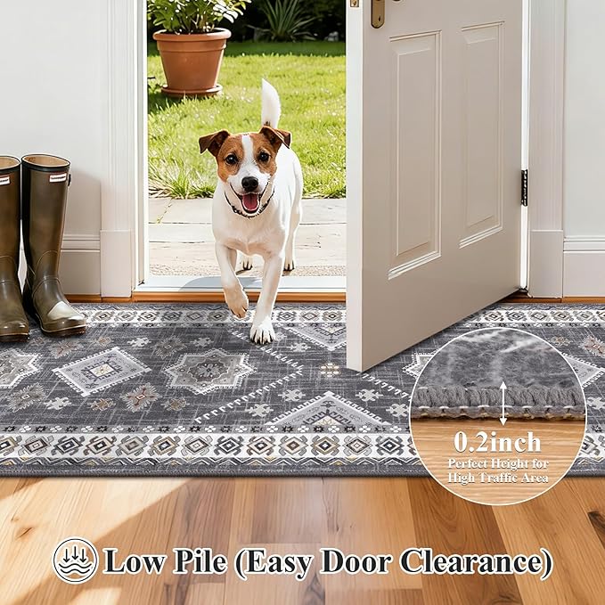 HEBE Washable Kitchen Rugs Runner 2'x 5', Non Slip Hallway Runner Rug, Low Pile Entryway Rug Laundry Room Mat Kitchen Carpet Runners for Hallways, Bathroom, Laundry, Bedside Rug