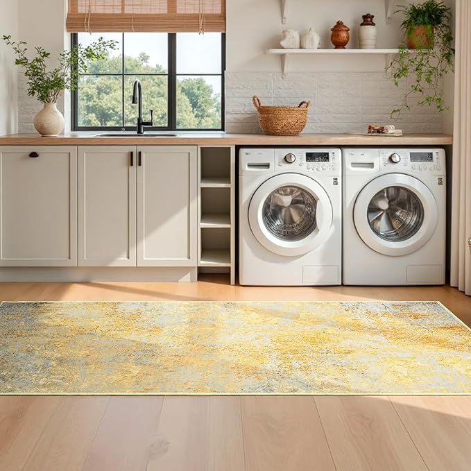 2x6 Rug Runners for Hallways Kitchen Runner Rug Non Slip Washable Long Runner Rugs with Rubber Backing Soft Abstract Carpet Runner for Hallways, Kitchen, Bathroom, Entryway (Orange, Silver & Gray)