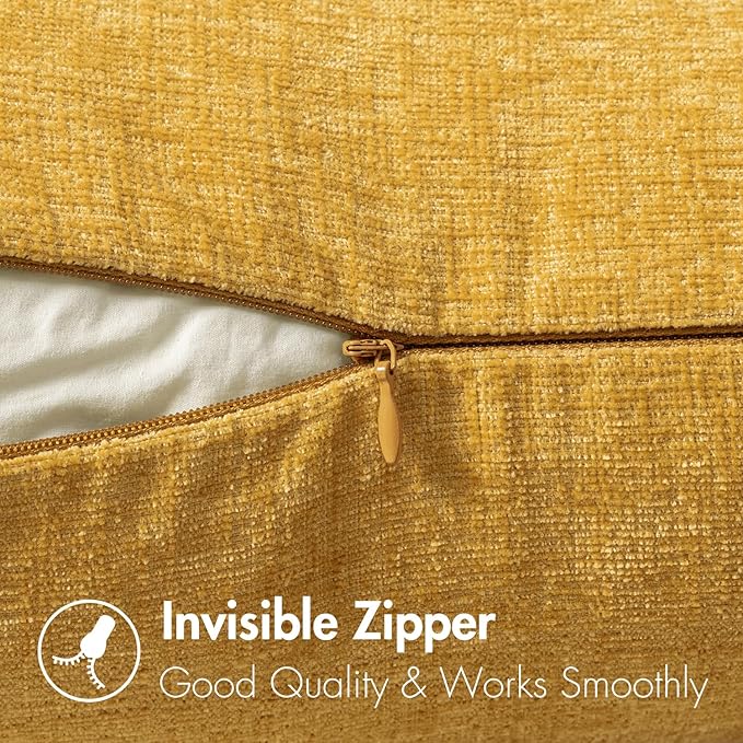 MIULEE Pack of 2 Mustard Yellow Throw Pillow Covers 20x20 Inch Soft Spring Chenille Pillow Covers for Sofa Living Room Couch Solid Dyed Cases