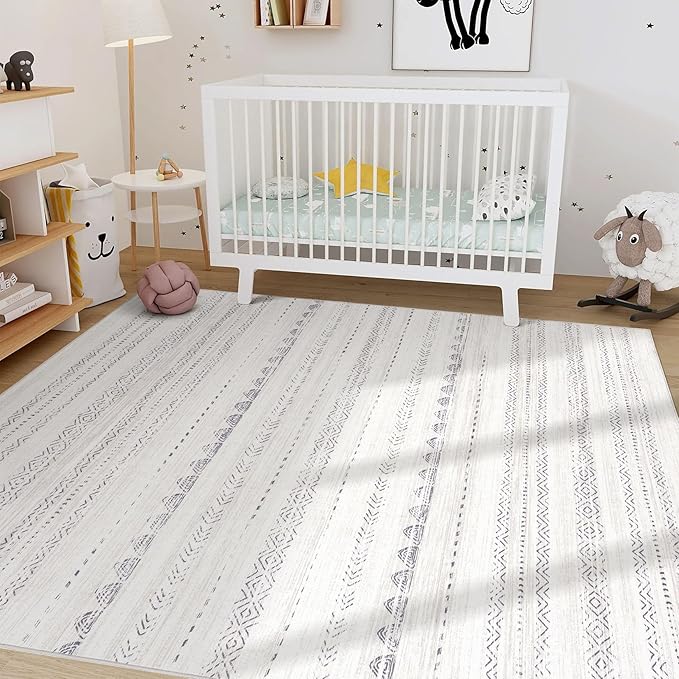 Nakagishi 10x13 Area Rugs Living Room: Washable Boho Large Neutral Soft Farmhouse Rug Stain Resistant Modern Moroccan Non-Slip Indoor Floor Carpet for Bedroom Nursery Kids Playroom Office- Gray