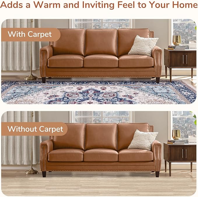 OPPODREAM Soft Entryway Rug 2x10, 2x10 Rug Runner, Washable Hallways Carpet 2 x 10 with Non Slip Backing, Low-Pile Bedside Carpet 2 x 10, Long, Faux Cashmere, Navy Blue & Red & Cream