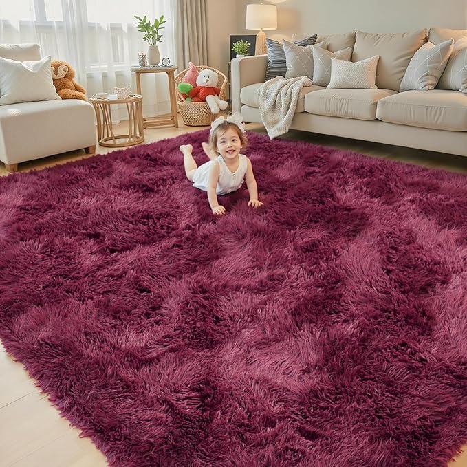 8x10 Area Rugs for Living Room Bedroom, Large Area Rug Shaggy Carpet Soft Plush Furry Bedside Rug, Rugs for Home Decor (Burgundy, 8 x 10)