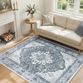 RELEANY Area Rugs 4'x6' Washable Non-Slip, Floral Vintage Distress Print Pattern Medallion Carpet for Living Room Bedroom Dining Room, Light Gray Grey White