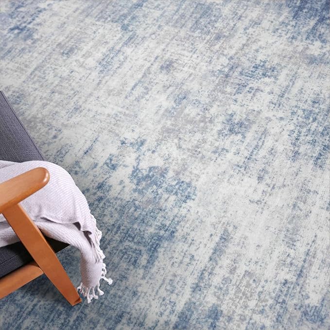 IOHOUZE Abstract Runner Rug 3x8 Ft Washable Runners for Hallways, Non Slip Kitchen Runner Printed Faux Wool Entryway Runners Indoor, Modern Abstract Floor Carpet for Hall Bedroom, Light Blue Grey