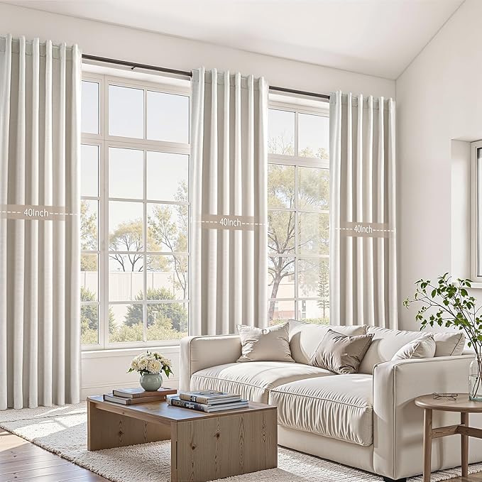 Topfinel 100% Blackout Curtains 90 Inches Long for Living Room 2 Panels Set Thick Linen Texture Energy Saving Curtain Window Coverings Hook Belt Pleated Drapes Aesthetic Bedroom(W40 xL90,Birch)