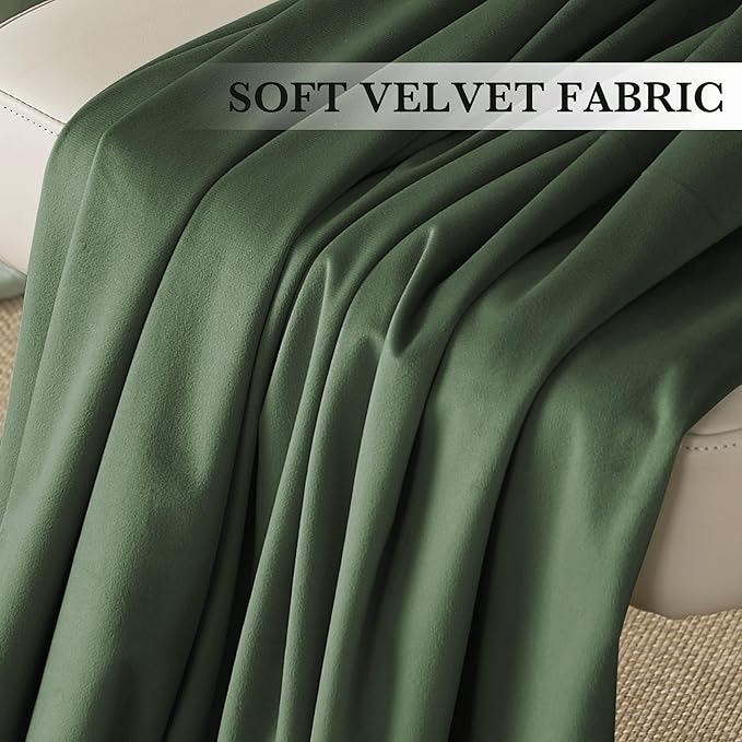 RYB HOME Elegant Green Velvet Curtains 84 inches Long, Light Blocking, Thermal Insulated, Stylish Velvet Drapes with Hook Belt for Cozy Home Aesthetics, 52" W x L96 L, 2 Panels Set